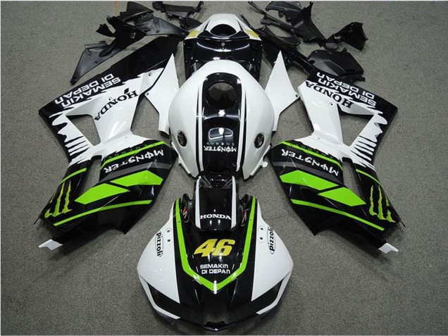 2013-2023 Honda CBR600RR Motorcycle Fairings - White Green Glossy Black Semakin Didepan Monster