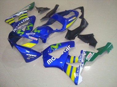 Affordable 2000-2001 Honda CBR900RR 929 Motorcycle Fairings - Blue Yellow Green MoviStar Castrol