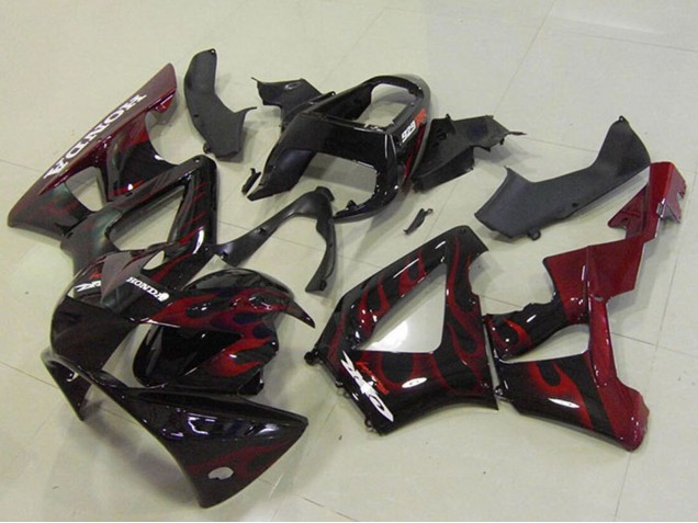 2000-2001 Honda CBR900RR 929 Motorcycle Fairings - Glossy Black Red Flame