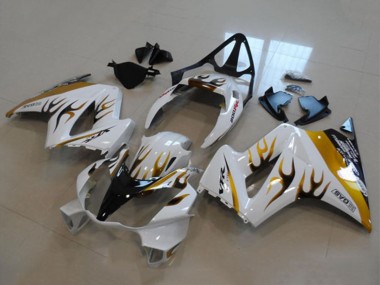 Affordable 2002-2013 Honda VFR 800 Motorcycle Fairing - White Gold Flame