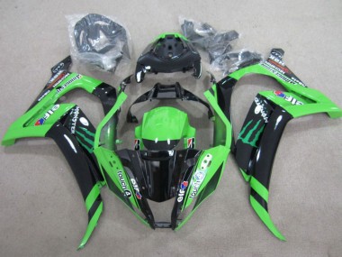 Affordable 2011-2015 Kawasaki ZX10R Motorcycle Fairings - Green Glossy Black Green Elf Touch4 Monster