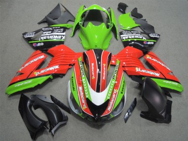 Affordable 2006-2011 Kawasaki ZX14R ZZR1400 Motorcycle Fairings - Green Red White Black Elf Motocard