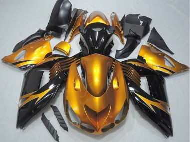 Affordable 2006-2011 Kawasaki ZX14R ZZR1400 Motorcycle Fairing - Gold Glossy Black