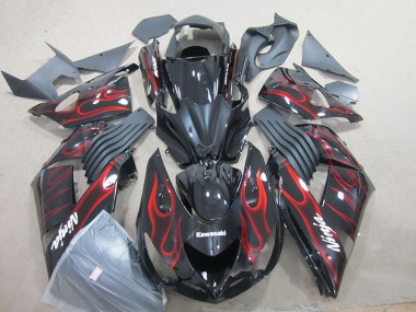 Affordable 2006-2011 Kawasaki ZX14R ZZR1400 Motorcycle Fairing - Glossy Black Red Flame