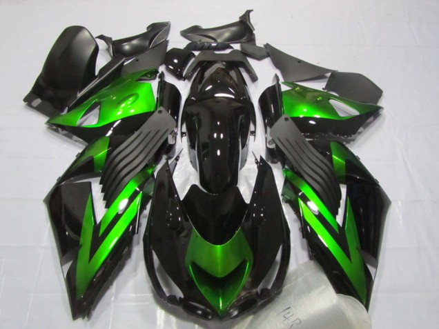 2006-2011 Kawasaki ZX14R ZZR1400 Motorcycle Fairings - Glossy Black Green Stripe