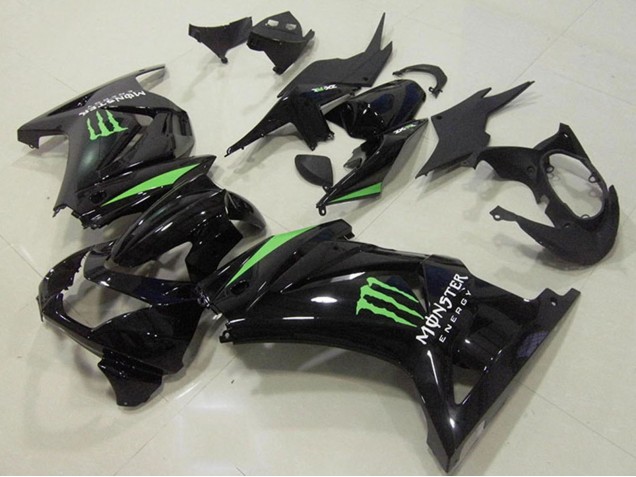2008-2012 Kawasaki ZX250R Motorcycle Fairings - Glossy Black Green Monster Energy