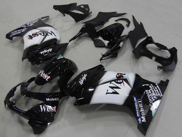 2008-2012 Kawasaki ZX250R Motorcycle Fairings - Glossy Black White West