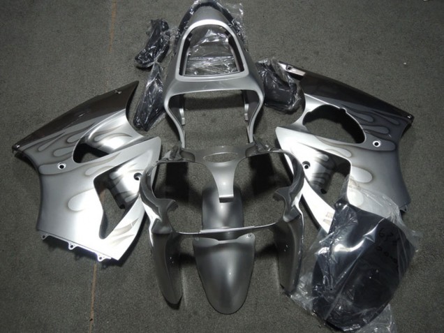 2000-2002 Kawasaki ZX6R Motorcycle Fairings - Silver Grey Flame