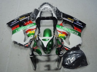 Affordable 2000-2002 Kawasaki ZX6R Motorcycle Fairings - White Green Red Yellow Black Star EuroBet