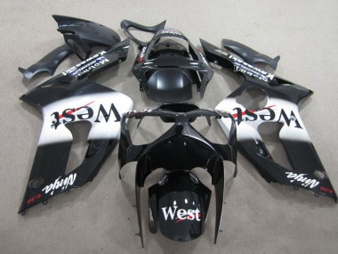 Affordable 2003-2004 Kawasaki ZX6R Motorcycle Fairing - Glossy Black White West