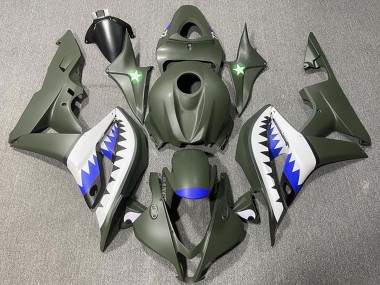 Affordable 2007-2008 Honda CBR600RR Motorcycle Fairings - Army Green White Blue Shark