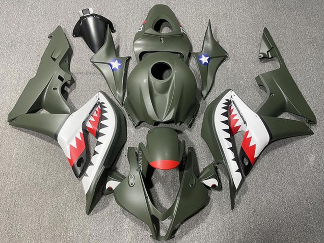 2007-2008 Honda CBR600RR Motorcycle Fairings - Army Green White Red Shark