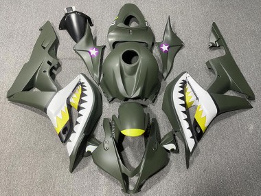 Affordable 2007-2008 Honda CBR600RR Motorcycle Fairings - Army Green White Yellow Shark