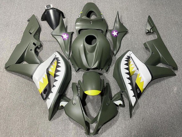 2007-2008 Honda CBR600RR Motorcycle Fairings - Army Green White Yellow Shark