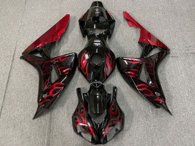 Affordable 2006-2007 Honda CBR1000RR Motorcycle Fairings - Glossy Black Red Flame