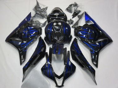 Affordable 2009-2012 Honda CBR600RR Motorcycle Fairings - Glossy Black Blue Flame