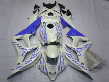 Affordable 2007-2008 Honda CBR600RR Motorcycle Fairings - White Blue Flame