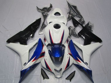 Affordable 2007-2008 Honda CBR600RR Motorcycle Fairings - White Blue Glossy Black OEM Style