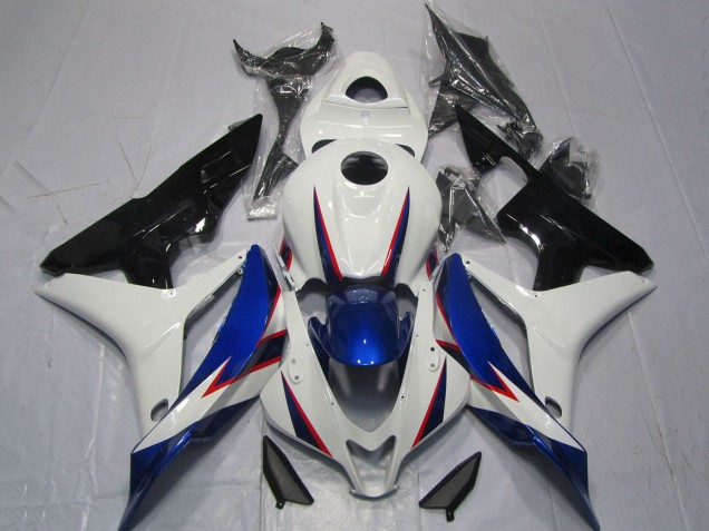 2007-2008 Honda CBR600RR Motorcycle Fairings - White Blue Glossy Black OEM Style