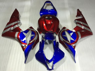 Affordable 2007-2008 Honda CBR600RR Motorcycle Fairings - Red Silver Blue Captain America