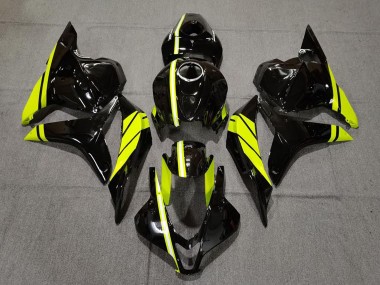 Affordable 2009-2012 Honda CBR600RR Motorcycle Fairings - Glossy Black High Viz Yellow Stripe