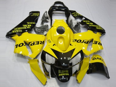 Affordable 2003-2004 Honda CBR600RR Motorcycle Fairings - Yellow Glossy Black Repsol