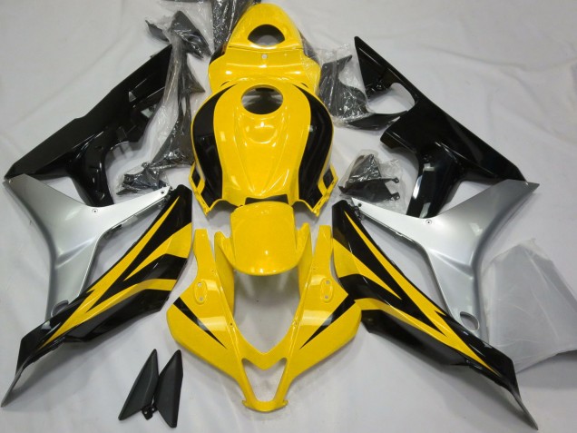 2007-2008 Honda CBR600RR Motorcycle Fairings - Silver Yellow Glossy Black