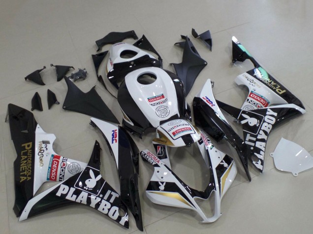 2007-2008 Honda CBR600RR Motorcycle Fairings - White Gold Glossy Black PlayBoy