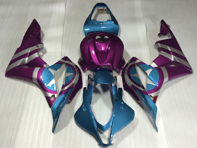 2007-2008 Honda CBR600RR Motorcycle Fairings - Purple Light Blue Captain America