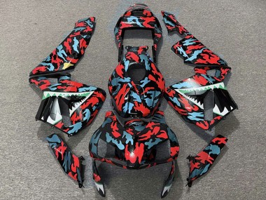 Affordable 2003-2004 Honda CBR600RR Motorcycle Fairings - Red Blue Camouflage Shark