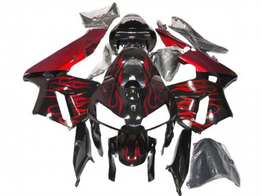 Affordable 2005-2006 Honda CBR600RR Motorcycle Fairings - Glossy Black Red Flame