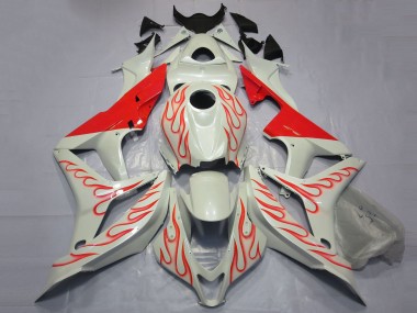 Affordable 2007-2008 Honda CBR600RR Motorcycle Fairings - White Red Flame