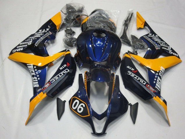 2007-2008 Honda CBR600RR Motorcycle Fairings - Orange Blue Glossy Black
