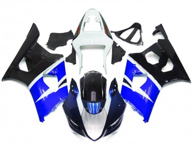 Affordable 2003-2004 Suzuki GSXR 1000 Motorcycle Fairings - White Blue Glossy Black