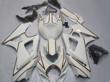 Affordable 2007-2008 Suzuki GSXR 1000 Motorcycle Fairings - Glossy White Orange Pinstripe