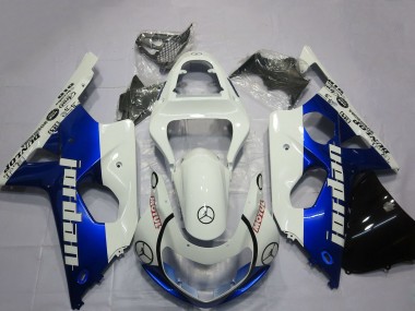 Affordable 2000-2002 Suzuki GSXR 1000 Motorcycle Fairings - White Blue Jordan