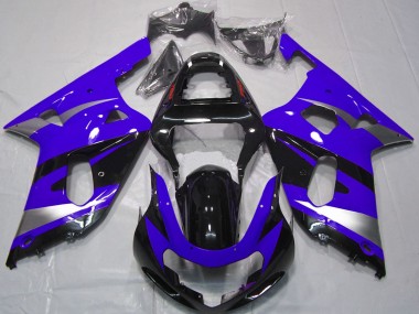 Affordable 2001-2003 Suzuki GSXR 600 / GSXR 750 Motorcycle Fairings - Blue Silver Glossy Black OEM Style