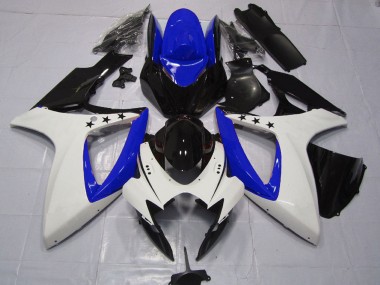 Affordable 2006-2007 Suzuki GSXR 600 / GSXR 750 Motorcycle Fairings - White Blue Glossy Black Star