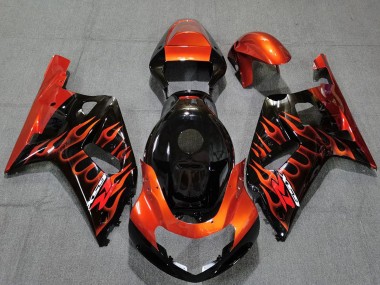 Affordable 2001-2003 Suzuki GSXR 600 / GSXR 750 Motorcycle Fairings - Glossy Black Orange Flame