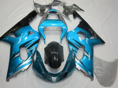 Affordable 2001-2003 Suzuki GSXR 600 / GSXR 750 Motorcycle Fairings - Light Blue Silver Glossy Black