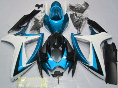 Affordable 2006-2007 Suzuki GSXR 600 / GSXR 750 Motorcycle Fairings - White Blue Glossy Black