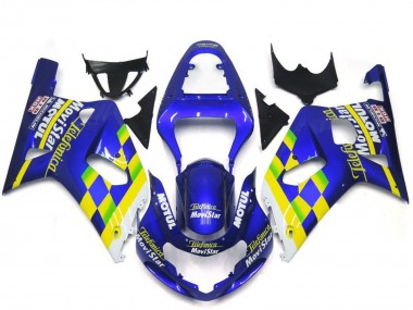 Affordable 2001-2003 Suzuki GSXR 600 / GSXR 750 Motorcycle Fairings - Blue Yellow Green White MoviStar