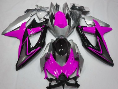 Affordable 2008-2010 Suzuki GSXR 600 / GSXR 750 Motorcycle Fairings - Silver Pink Glossy Black