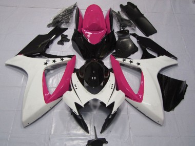 Affordable 2006-2007 Suzuki GSXR 600 / GSXR 750 Motorcycle Fairings - Pink White Glossy Black Star