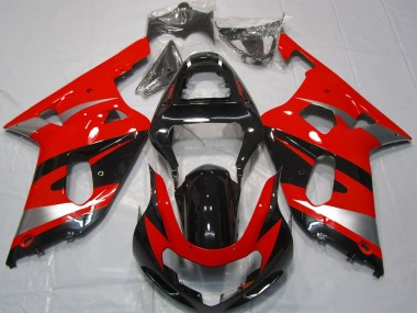 Affordable 2001-2003 Suzuki GSXR 600 / GSXR 750 Motorcycle Fairings - Red Silver Glossy Black OEM Style