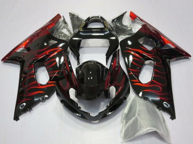 Affordable 2001-2003 Suzuki GSXR 600 / GSXR 750 Motorcycle Fairings - Glossy Black Red Flame
