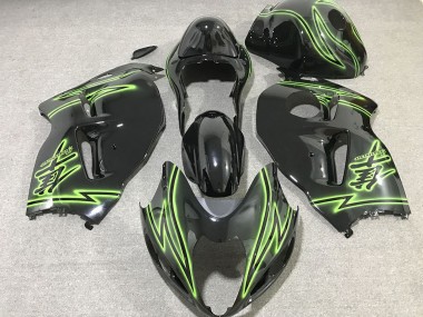 Affordable 1996-2007 Suzuki GSXR 1300 Motorcycle Fairings - Glossy Black Green Lightning