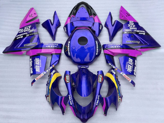 2004-2005 Kawasaki ZX10R Motorcycle Fairings - Blue and Pink Trick Star