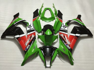 Affordable 2011-2015 Kawasaki ZX10R Motorcycle Fairings - Green Red White Black Elf Motocard 66