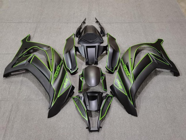 2011-2015 Kawasaki ZX10R Motorcycle Fairings - Matte Black Green Lining